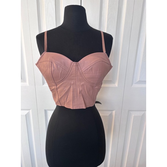 Haute Monde Tops - Haute Monde Faux Leather Corset Bustier‎ Top Dusty Rose Strappy Zip Size L